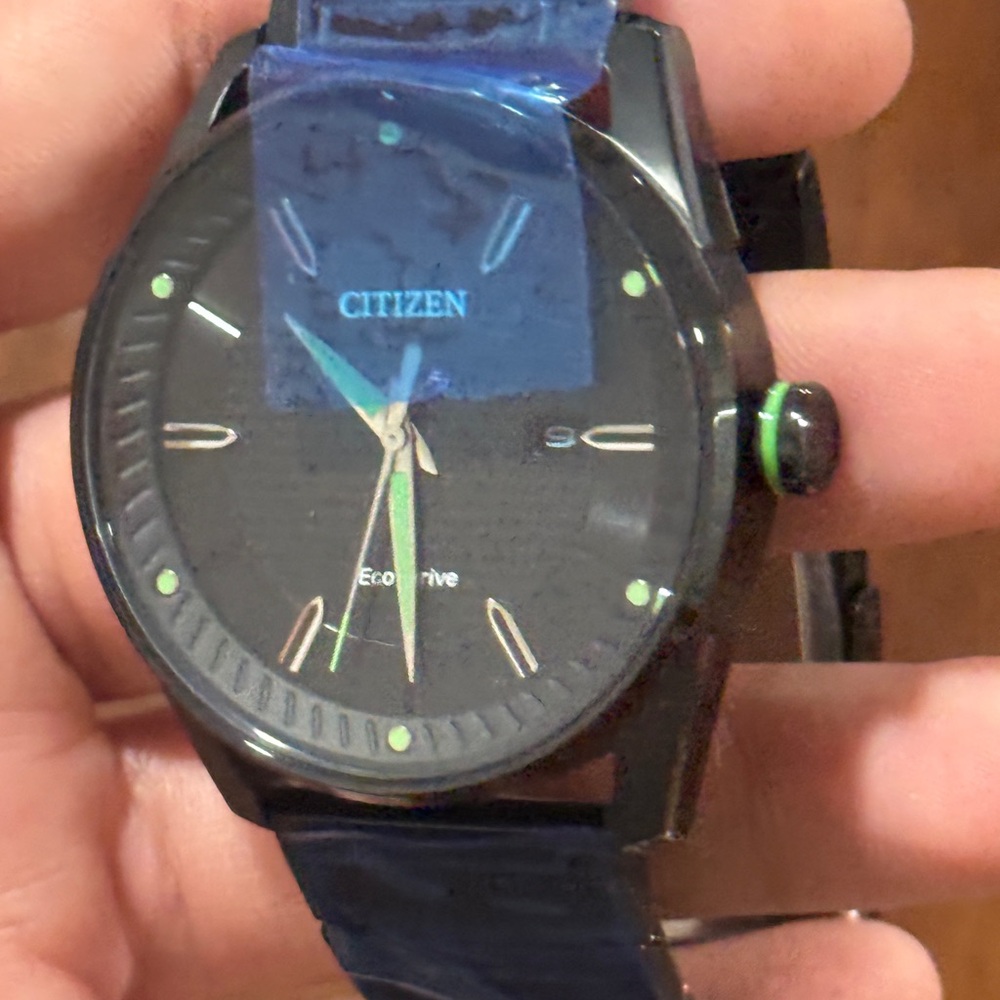 Citizen Black Watch with Blue Strap and Green Accents